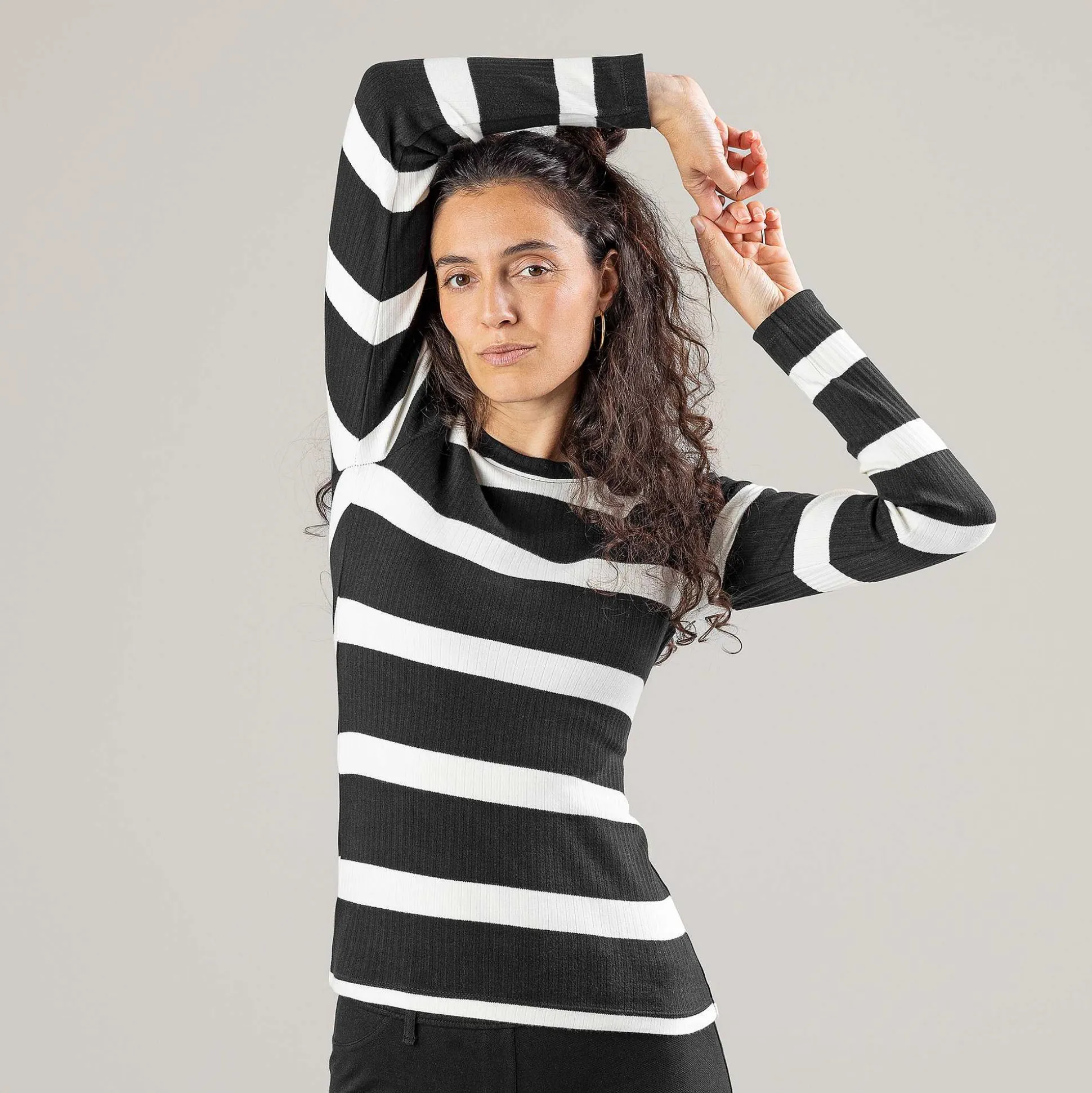 LIVING CRAFTS Paula - Langarmshirt Schwarz/Creme Outlet