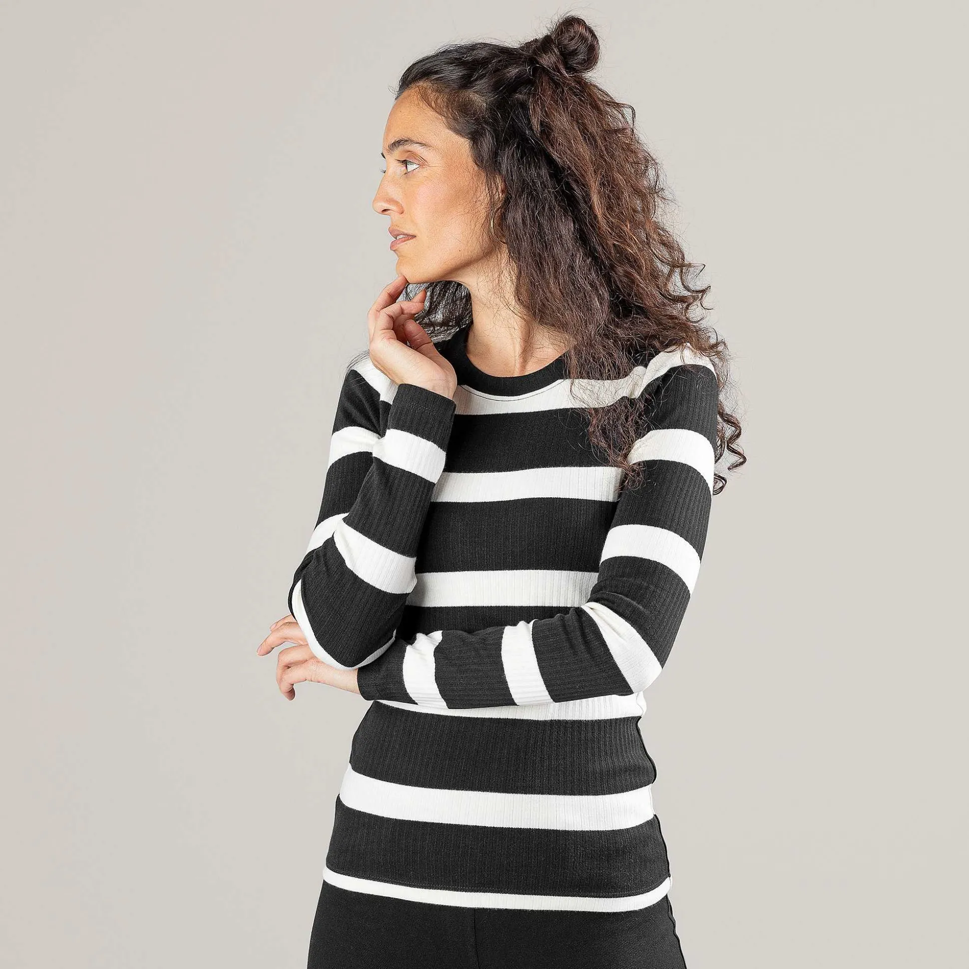 LIVING CRAFTS Paula - Langarmshirt Schwarz/Creme Outlet
